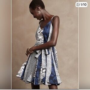 Banana Republic Navy and White Cotton Safari Animal Print Sundress size small